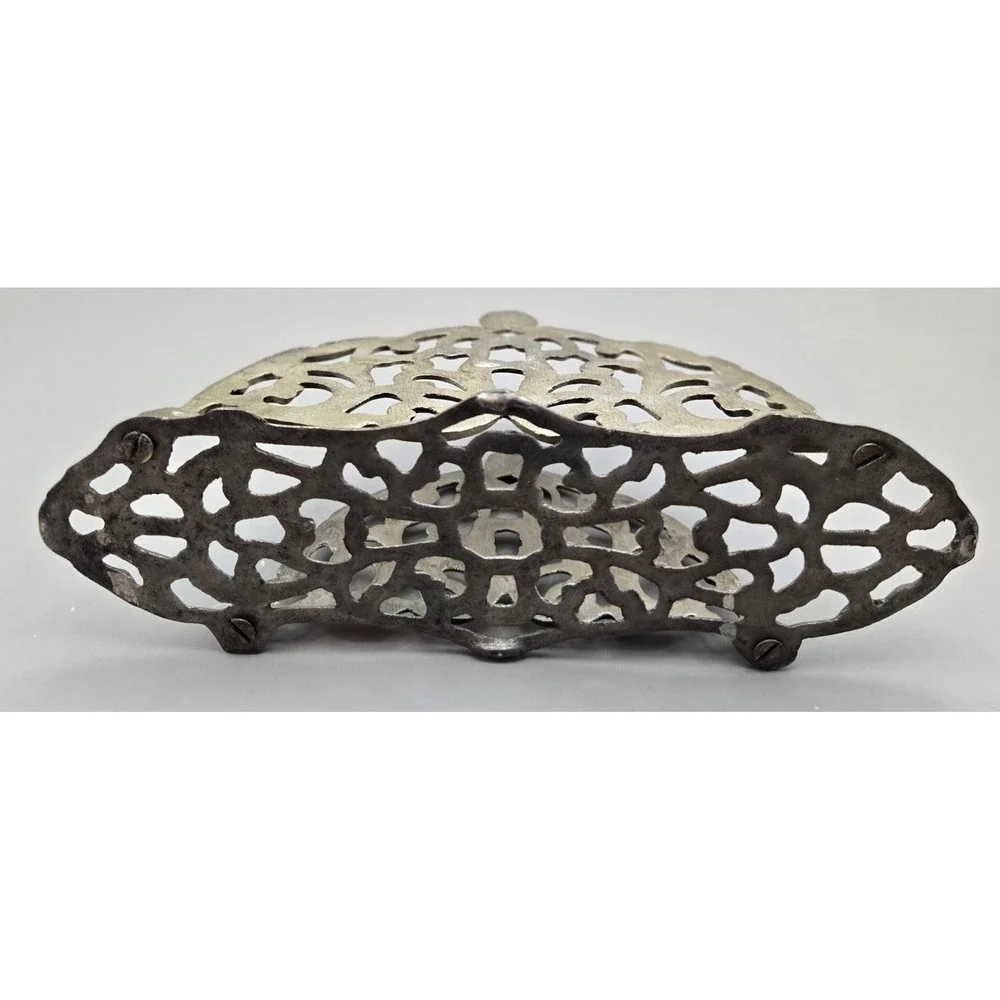 Vintage Metal Letter Holder Art Nouveau Natural Patina  Ornate Scroll‎ Work